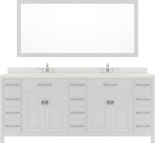 white double sink bathroom vanity set with brushed nickel faucet