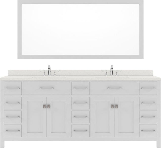 white double sink bathroom vanity set with brushed nickel faucet