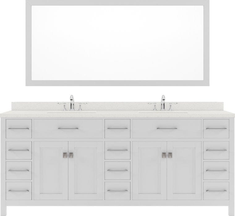white double sink bathroom vanity set with polished chrome faucet