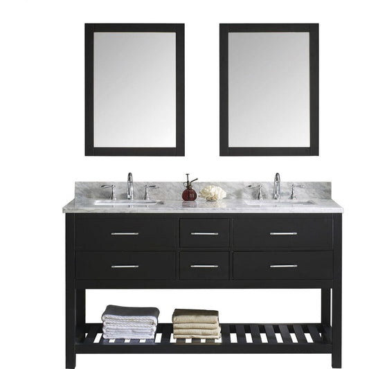 Virtu USA Caroline Estate 60" Double Bathroom Vanity Cabinet Set in Espresso w/ Italian Carrara White Marble Counter-Top