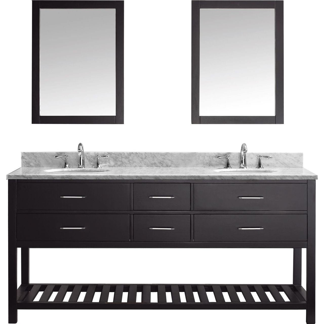 Virtu USA Caroline Estate 72" Double Bathroom Vanity Cabinet Set in Espresso w/ Italian Carrara White Marble Counter-Top