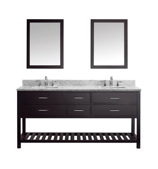 Virtu USA Caroline Estate 72" Double Bathroom Vanity Set in Espresso w/ Italian Carrara White Marble Counter-Top