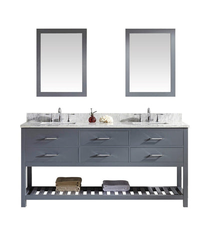 Virtu USA Caroline Estate 72" Double Bathroom Vanity Cabinet Set in Grey w/ Italian Carrara White Marble Counter-Top