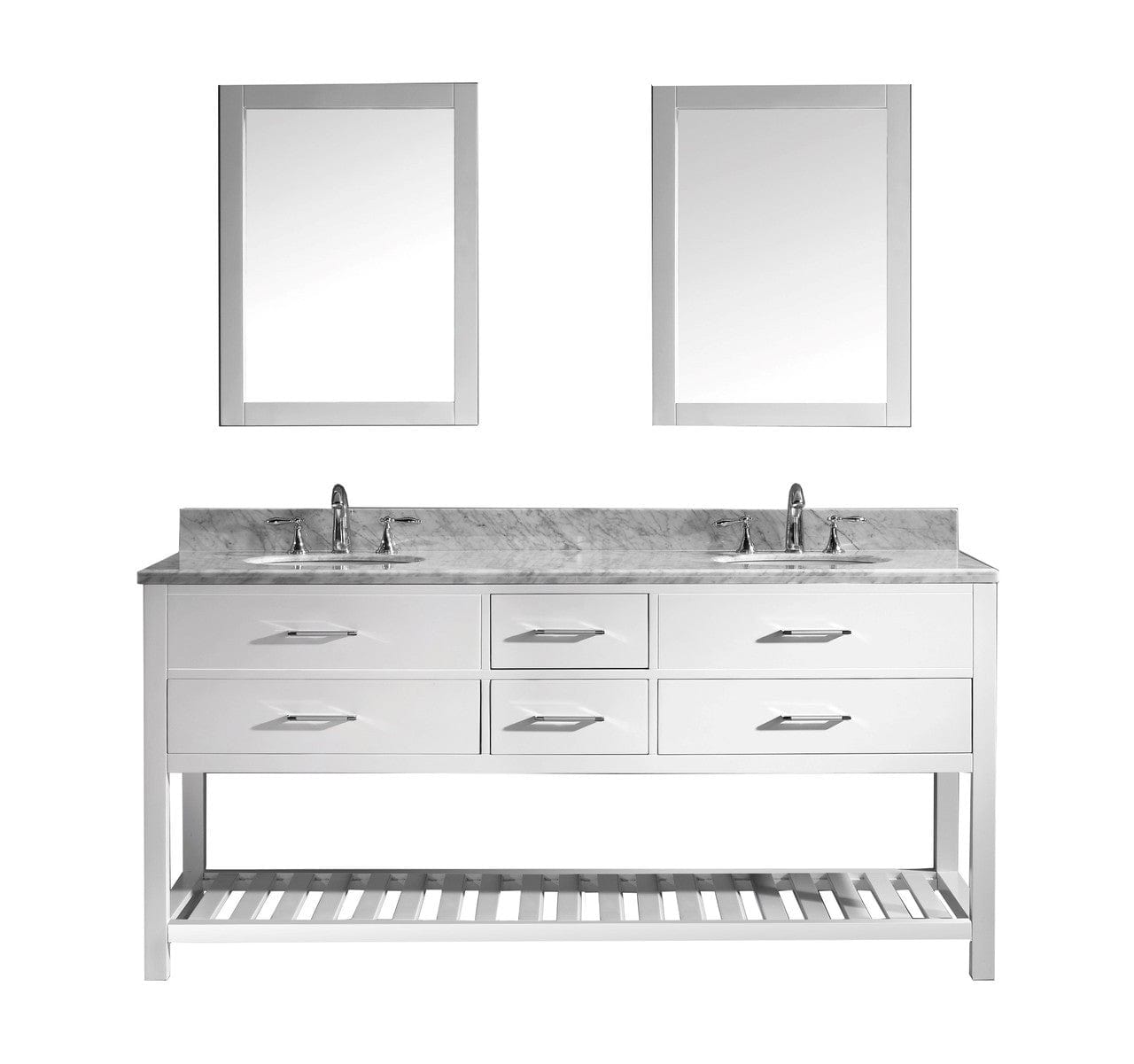 Virtu USA Caroline Estate 72" Double Bathroom Vanity Cabinet Set in White w/ Italian Carrara White Marble Counter-Top, Round Basin