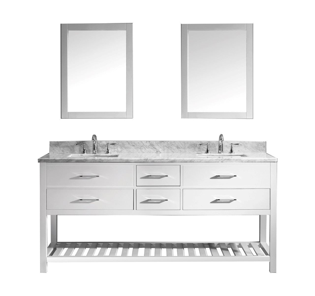 Virtu USA Caroline Estate 72 Double Bathroom Vanity Set in White w/ Italian Carrara White Marble Counter-Top | Square Basin