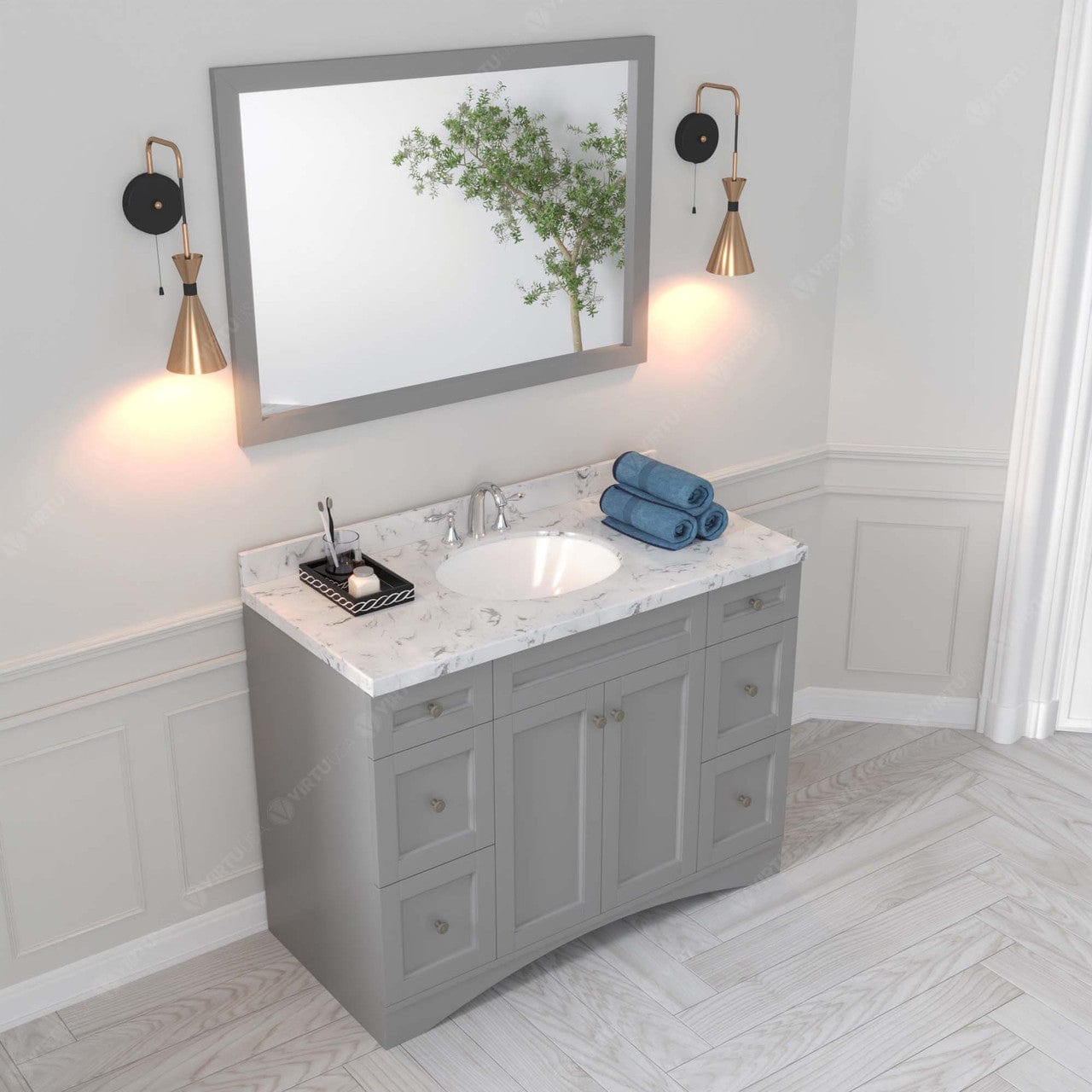 Elise 48" Single Bath Vanity in Gray with Cultured Quartz Top perspective