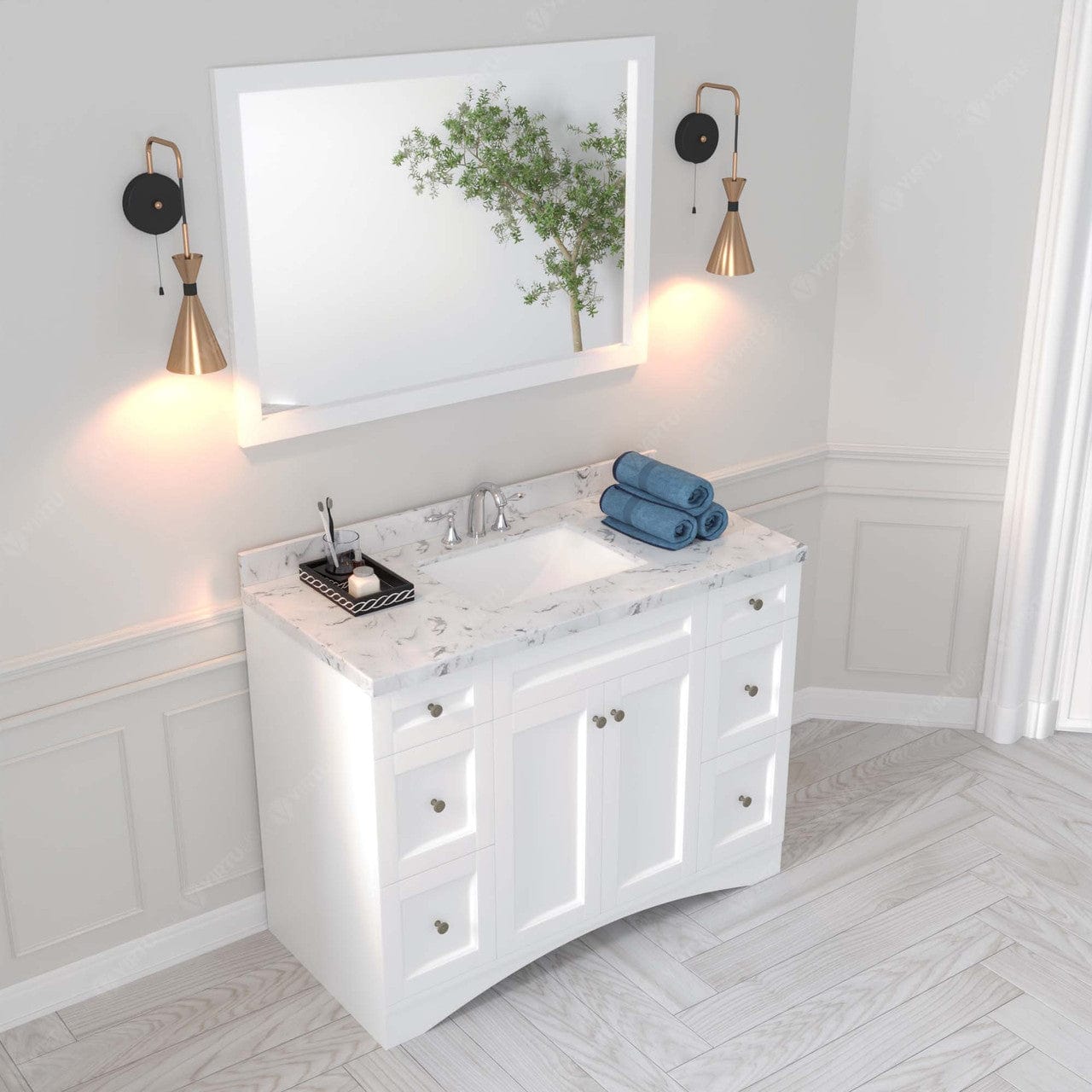Elise 48" Single Bath Vanity in White with Cultured Marble Quartz Top perspective