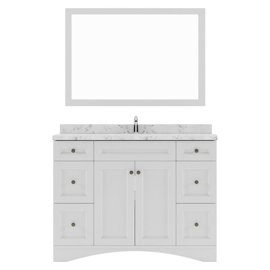 Elise 48" Single Bath Vanity in White with Cultured Marble Quartz Top white background