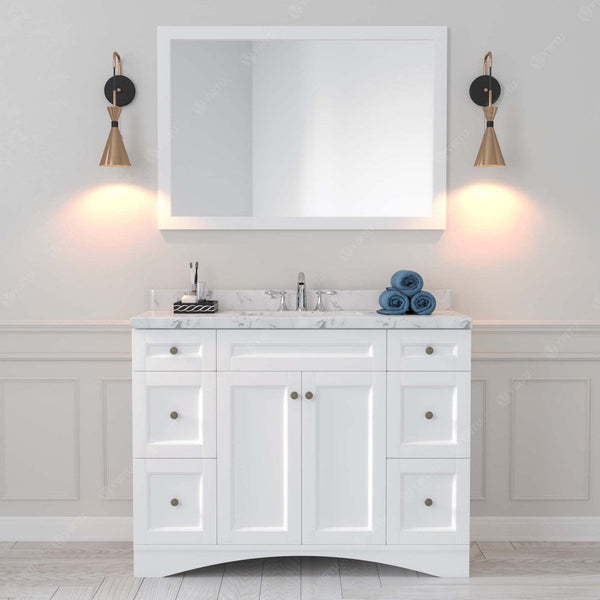 Elise 48 Single Bath Vanity in White with Cultured Marble Quartz Top and Sink front view