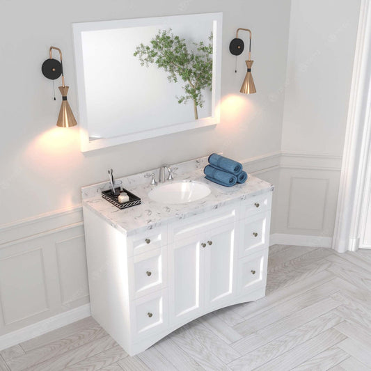 Elise 48" Single Bath Vanity in White with Cultured Marble Quartz Top and Sink top view
