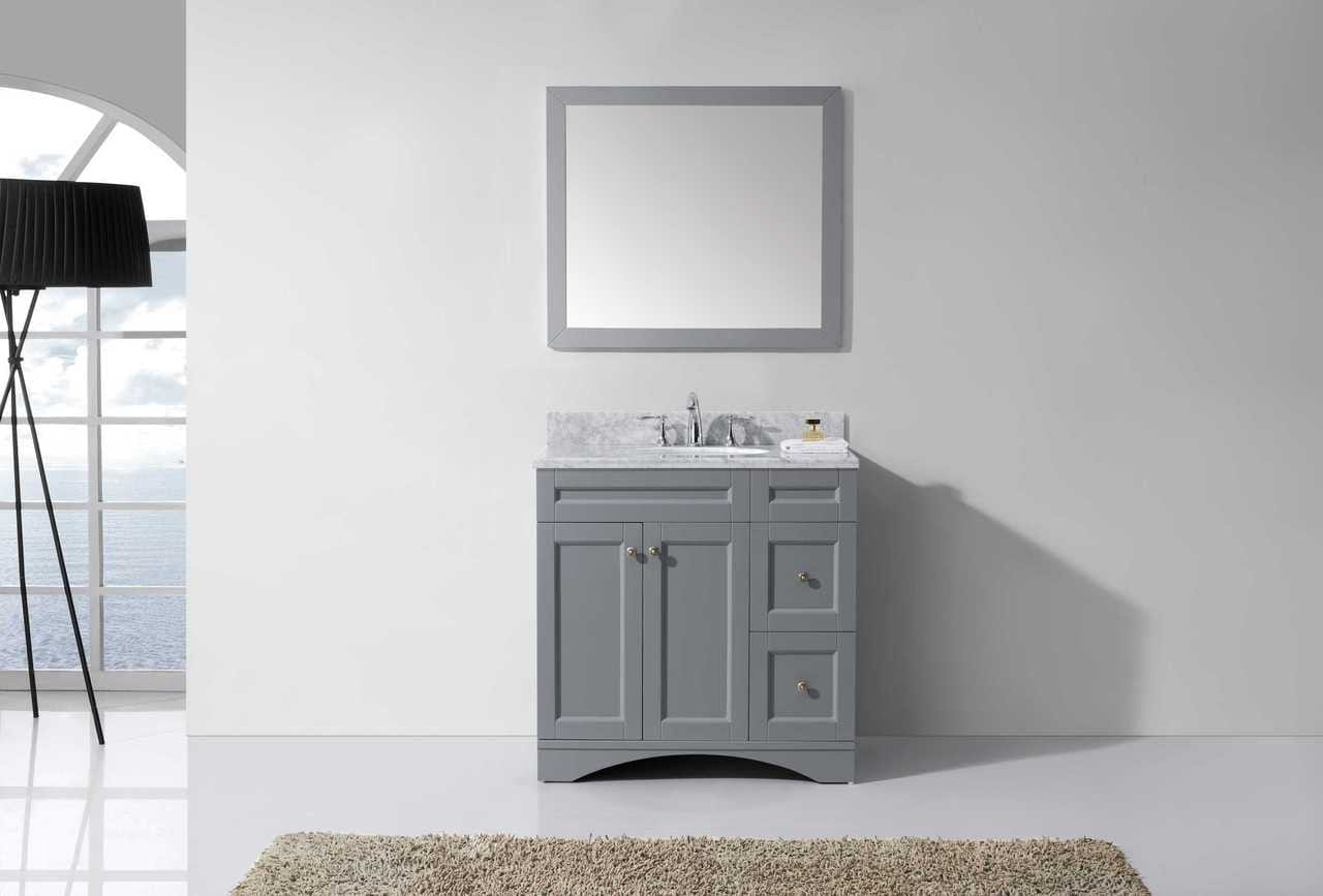 Virtu USA Elise 36" Single Bathroom Vanity Set in Grey w/ Italian Carrara White Marble Counter-Top