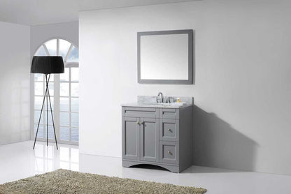 Virtu USA Elise 36 Single Bathroom Vanity Set in Grey w/ Italian Carrara White Marble Counter-Top | Round Basin