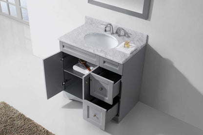 Virtu USA Elise 36 Single Bathroom Vanity Set in Grey w/ Italian Carrara White Marble Counter-Top | Round Basin