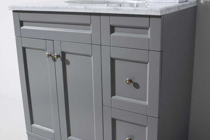 Virtu USA Elise 36 Single Bathroom Vanity Set in Grey w/ Italian Carrara White Marble Counter-Top | Round Basin