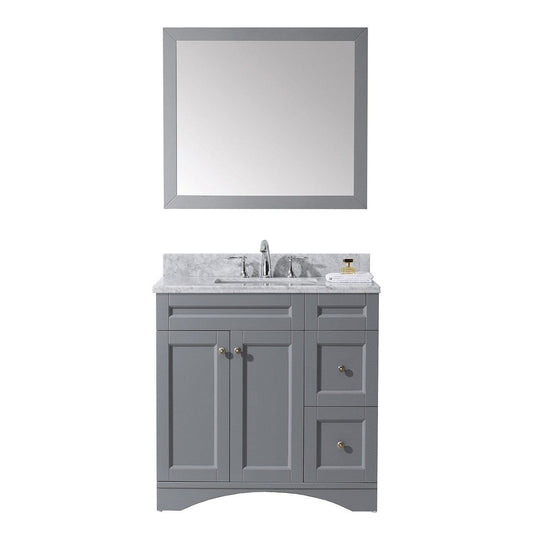 Virtu USA Elise 36" Single Bathroom Vanity Set in Grey w/ Italian Carrara White Marble Counter-Top | Square Basin