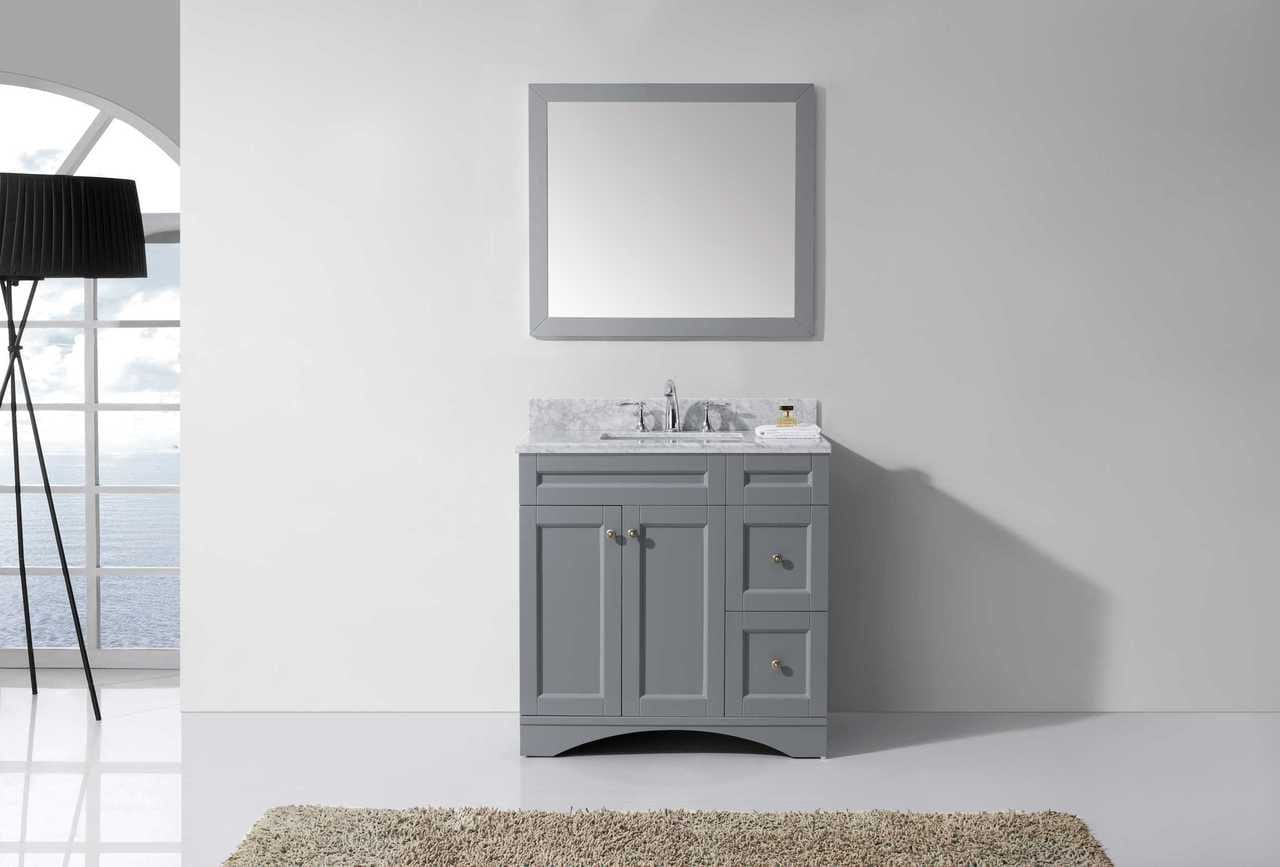 Virtu USA Elise 36 Single Bathroom Vanity Set in Grey w/ Italian Carrara White Marble Counter-Top | Square Basin