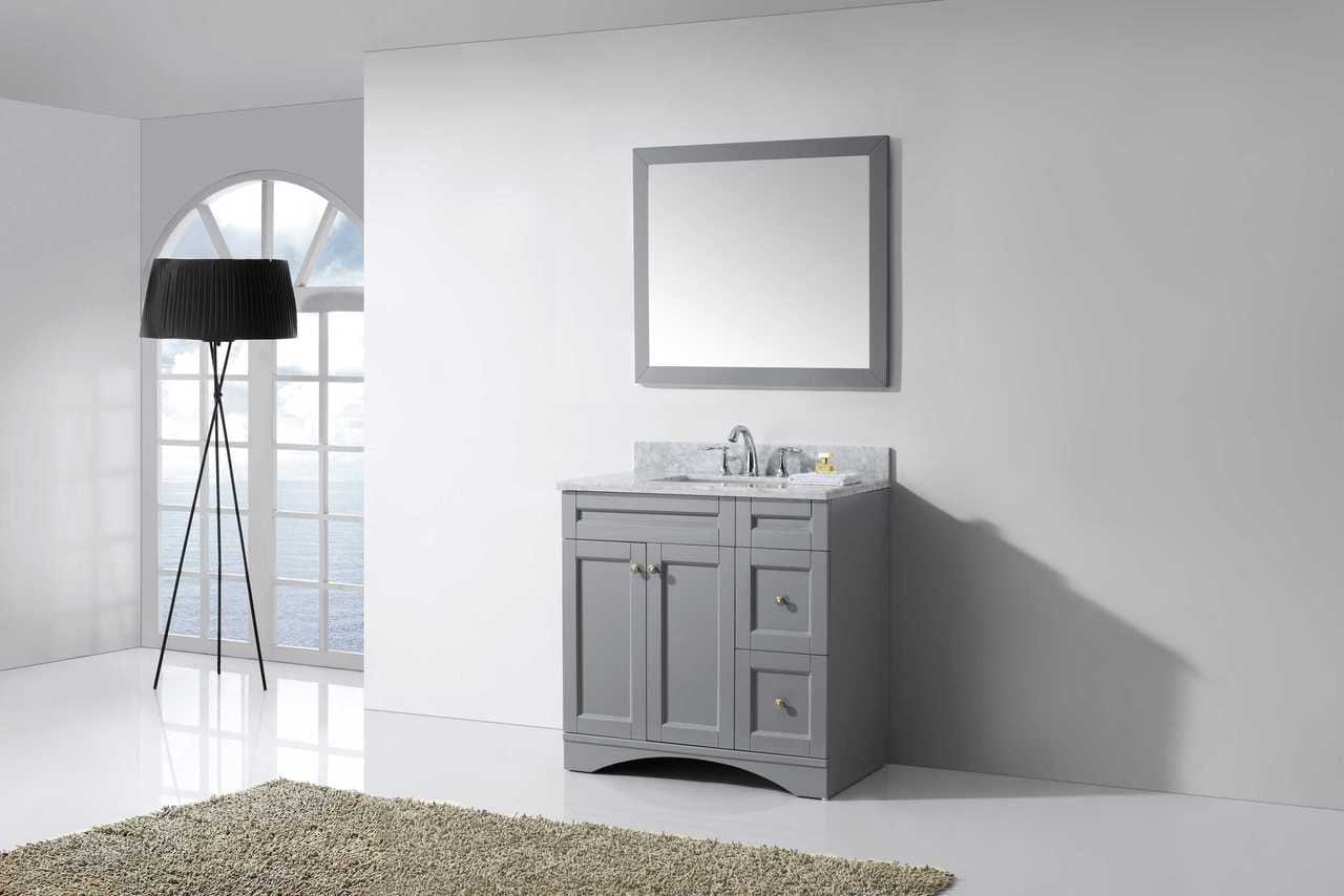 Virtu USA Elise 36 Single Bathroom Vanity Set in Grey w/ Italian Carrara White Marble Counter-Top | Square Basin