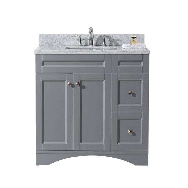 Virtu USA Elise 36 Single Bathroom Vanity Set in Grey w/ Italian Carrara White Marble Counter-Top | Square Basin