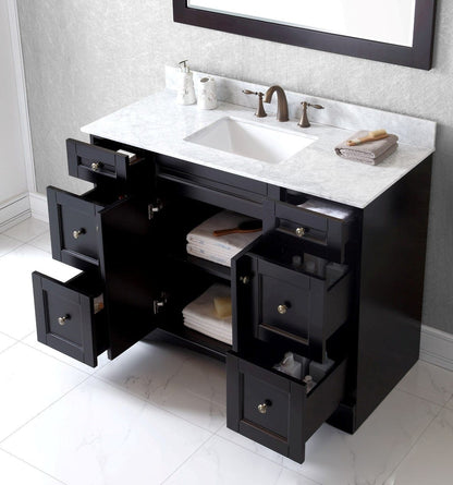 Virtu USA Elise 48 Single Bathroom Vanity Set in Espresso w/ Italian Carrara White Marble Counter-Top | Square Basin