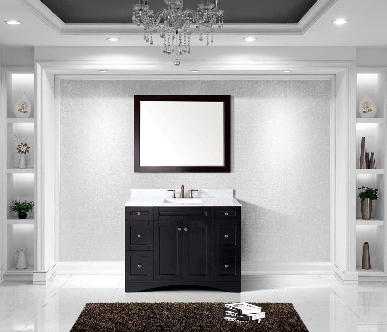 Virtu USA Elise 48 Single Bathroom Vanity Set in Espresso w/ Italian Carrara White Marble Counter-Top | Square Basin