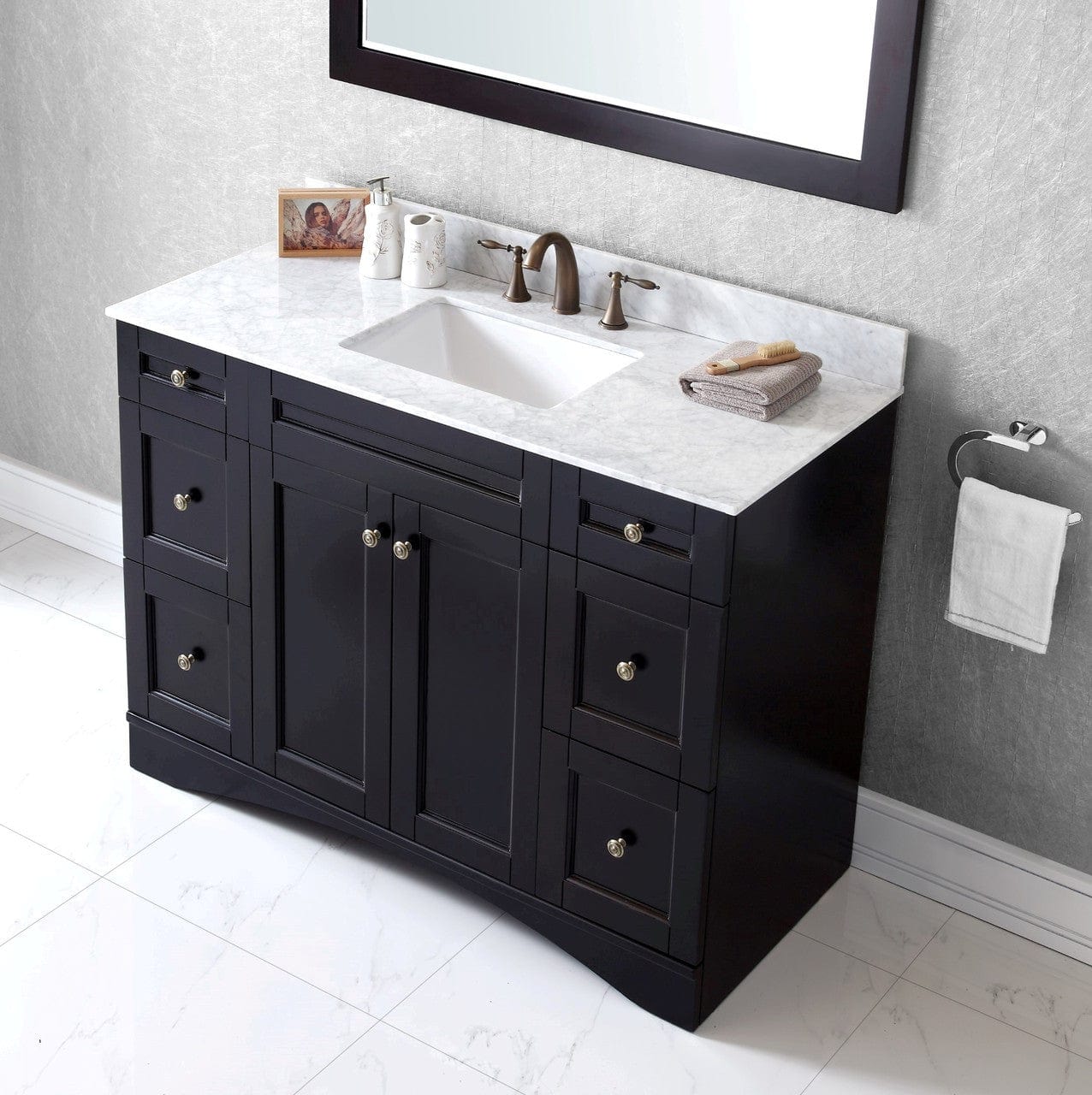 Virtu USA Elise 48 Single Bathroom Vanity Set in Espresso w/ Italian Carrara White Marble Counter-Top | Square Basin