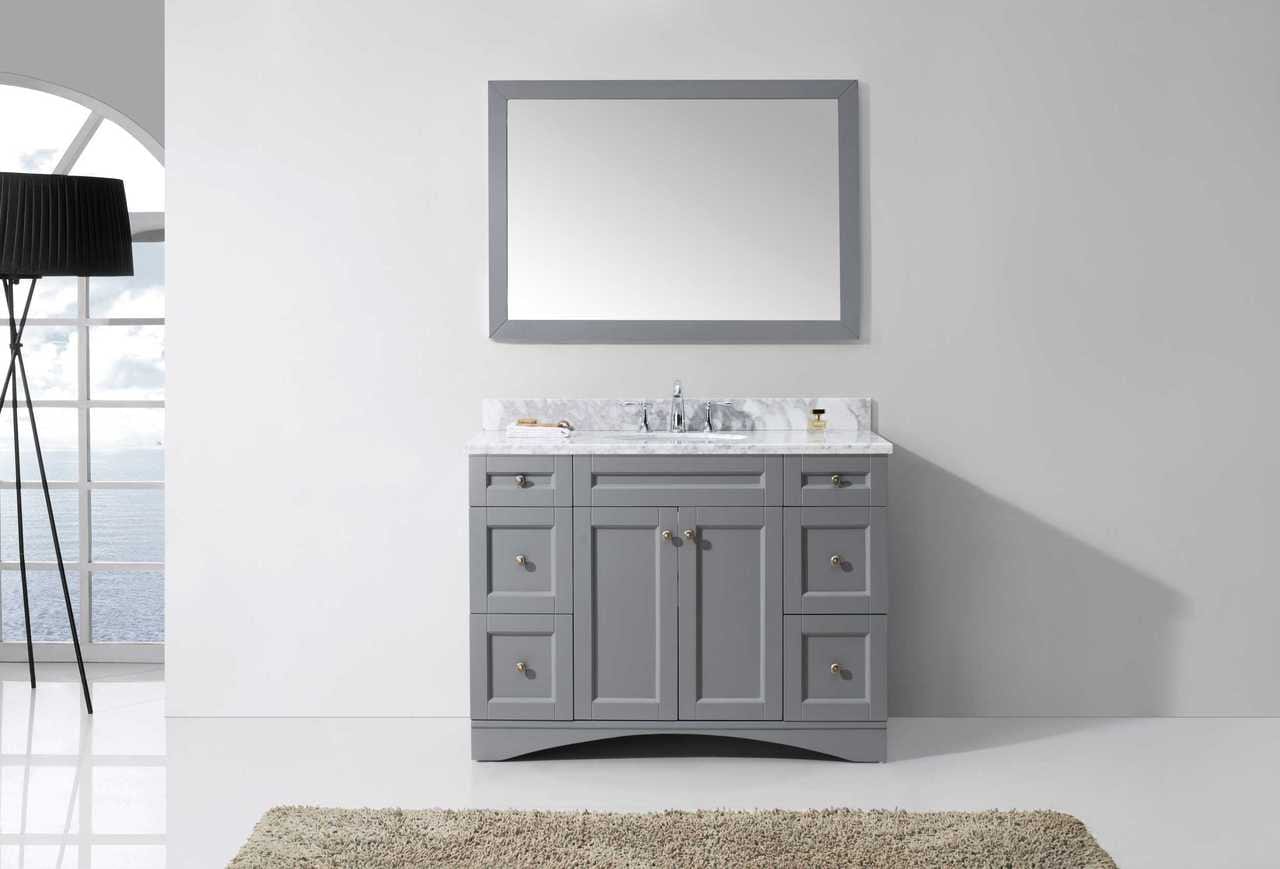 Virtu USA Elise 48" Single Bathroom Vanity Set in Grey w/ Italian Carrara White Marble Counter-Top