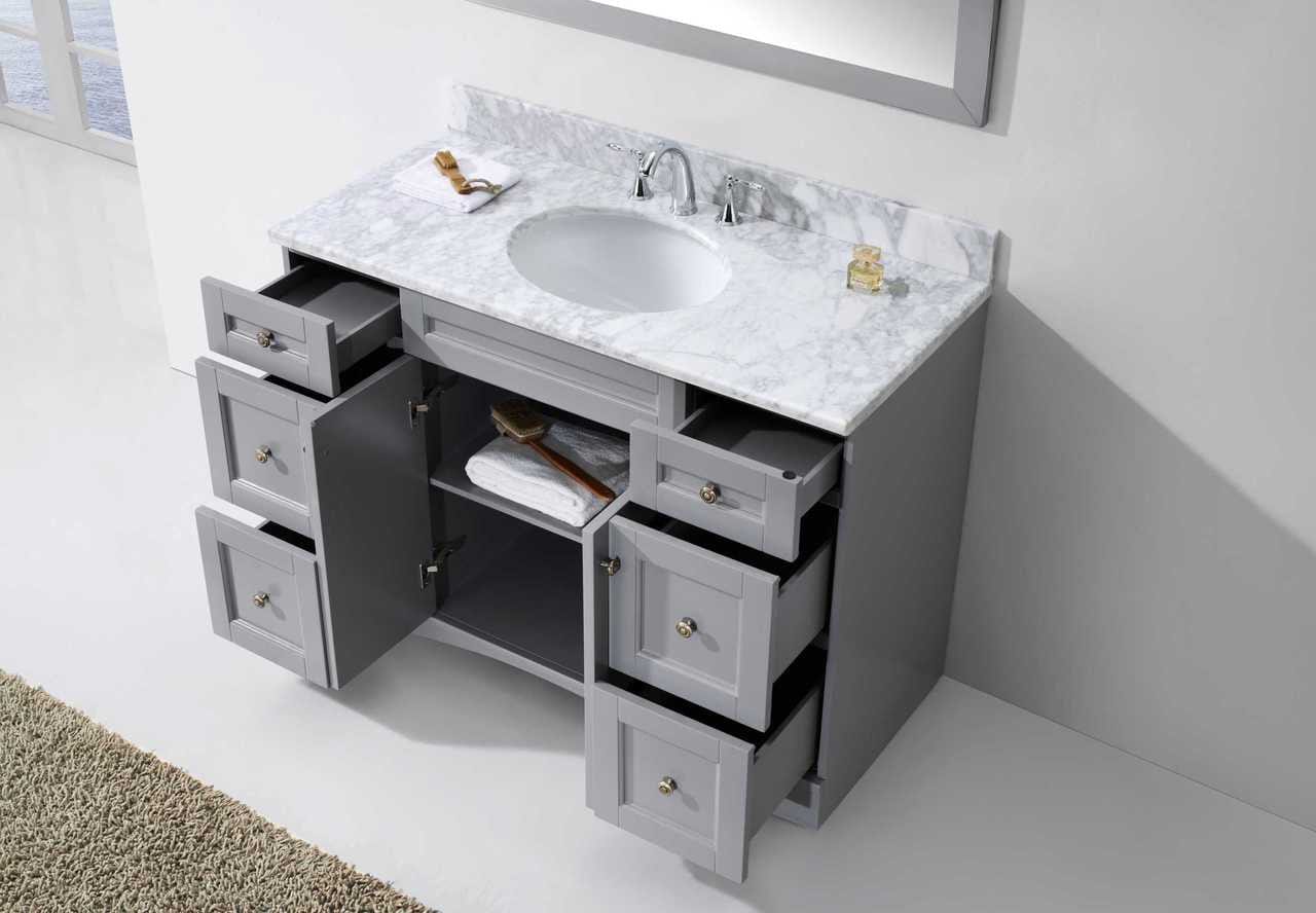 Virtu USA Elise 48 Single Bathroom Vanity Set in Grey w/ Italian Carrara White Marble Counter-Top | Round Basin