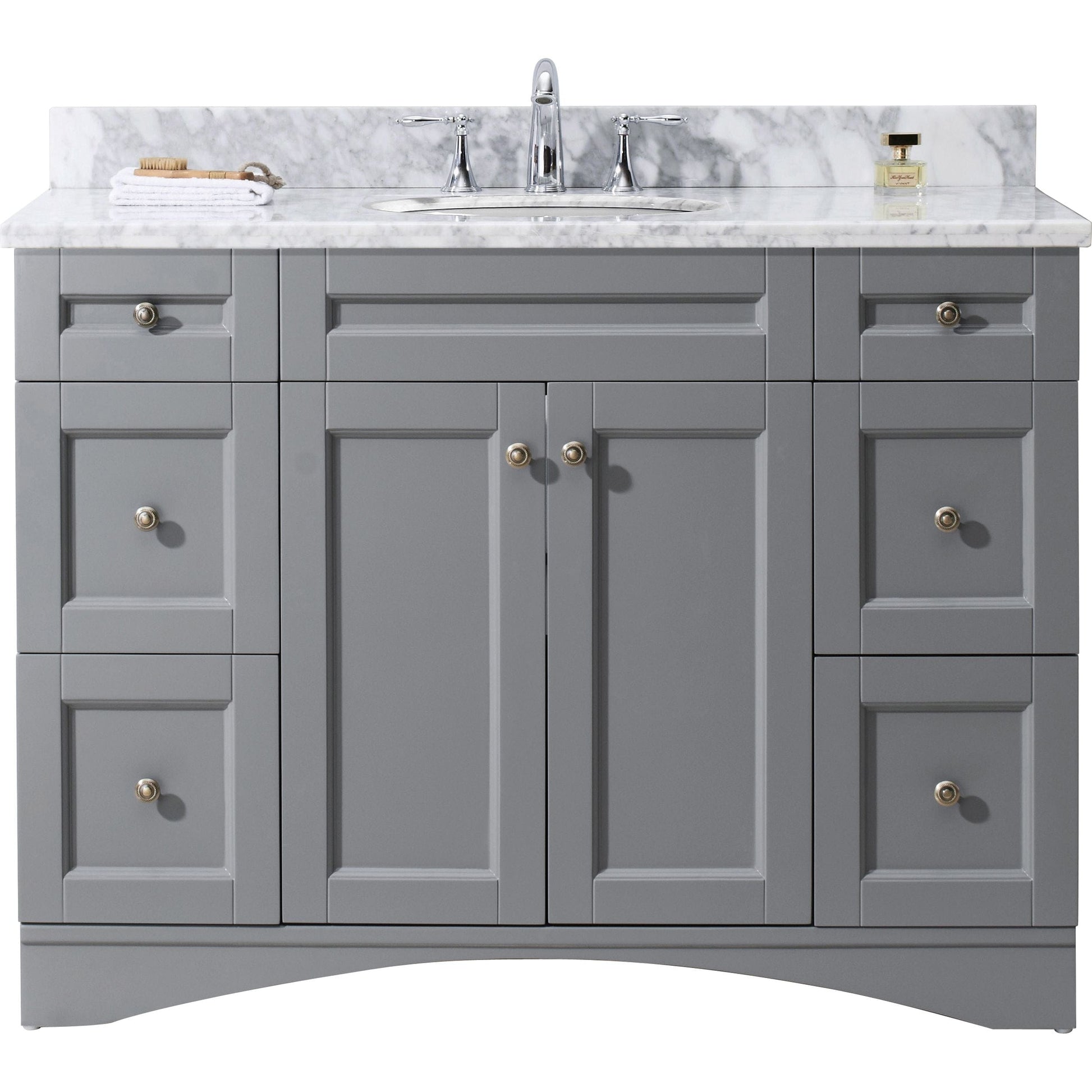 Virtu USA Elise 48 Single Bathroom Vanity Set in Grey w/ Italian Carrara White Marble Counter-Top | Round Basin