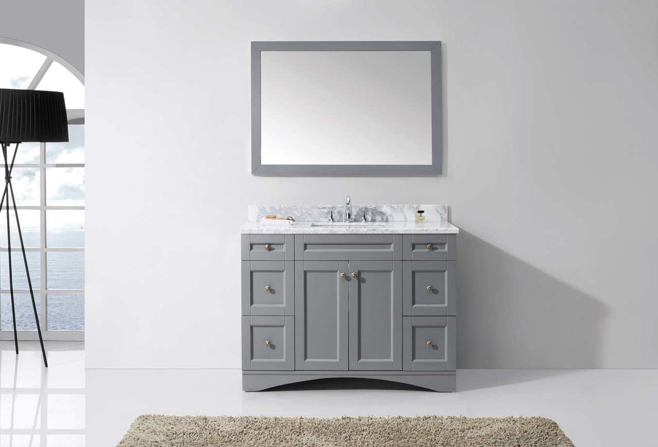 Virtu USA Elise 48 Single Bathroom Vanity Set in Grey w/ Italian Carrara White Marble Counter-Top | Square Basin