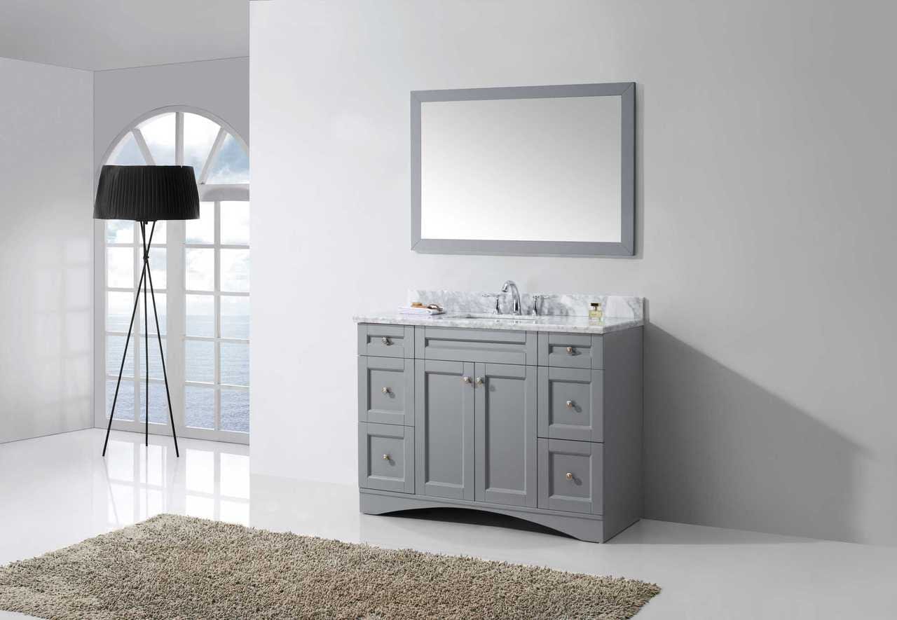 Virtu USA Elise 48 Single Bathroom Vanity Set in Grey w/ Italian Carrara White Marble Counter-Top | Square Basin