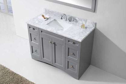 Virtu USA Elise 48 Single Bathroom Vanity Set in Grey w/ Italian Carrara White Marble Counter-Top | Square Basin