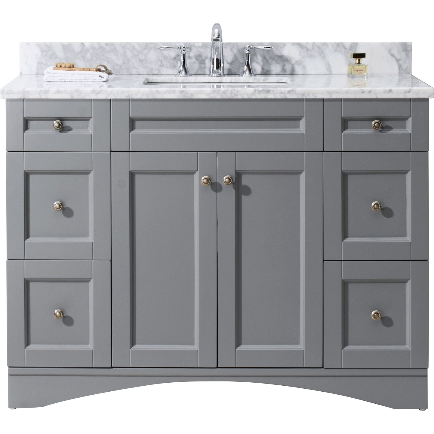 Virtu USA Elise 48 Single Bathroom Vanity Set in Grey w/ Italian Carrara White Marble Counter-Top | Square Basin