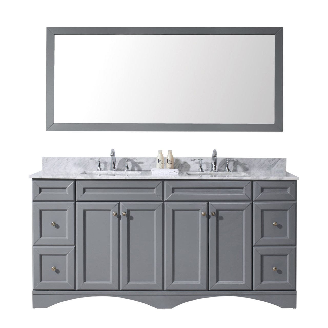 Virtu USA Talisa 72" Double Bathroom Vanity Set in Grey w/ Italian Carrara White Marble Counter-Top | Square Basin