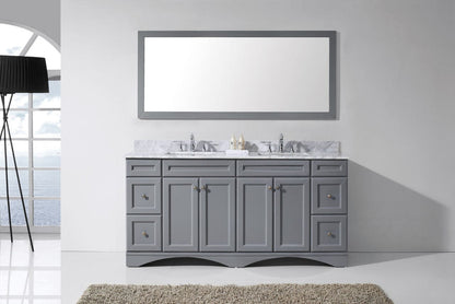 Virtu USA Talisa 72 Double Bathroom Vanity Set in Grey w/ Italian Carrara White Marble Counter-Top | Square Basin