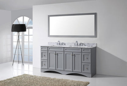 Virtu USA Talisa 72 Double Bathroom Vanity Set in Grey w/ Italian Carrara White Marble Counter-Top | Square Basin