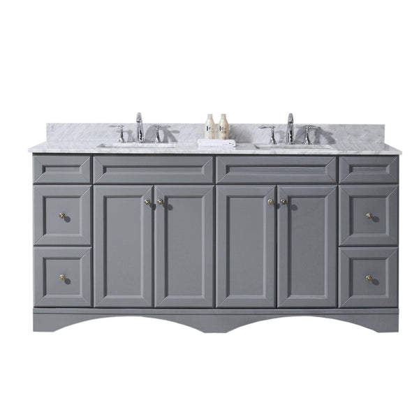 Virtu USA Talisa 72 Double Bathroom Vanity Set in Grey w/ Italian Carrara White Marble Counter-Top | Square Basin