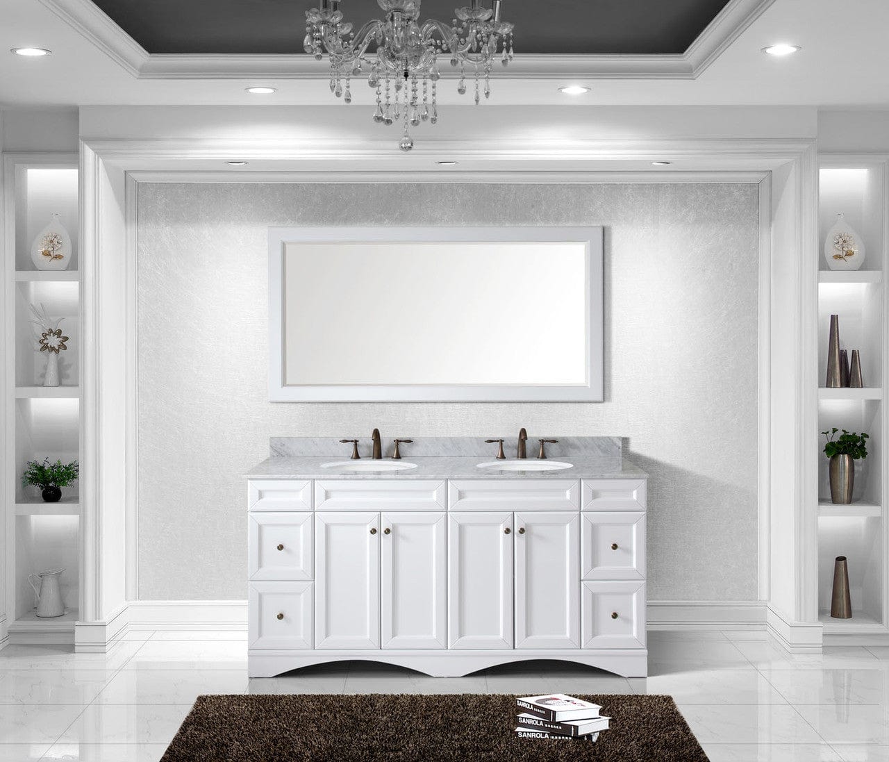 Virtu USA Talisa 72 Double Bathroom Vanity Set in White w/ Italian Carrara White Marble Counter-Top | Round Basin