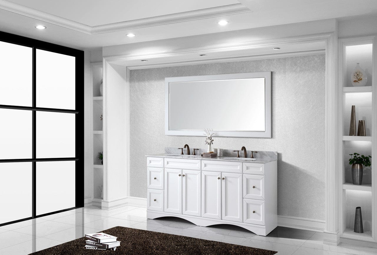 Virtu USA Talisa 72 Double Bathroom Vanity Set in White w/ Italian Carrara White Marble Counter-Top | Round Basin