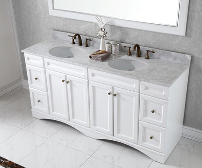 Virtu USA Talisa 72 Double Bathroom Vanity Set in White w/ Italian Carrara White Marble Counter-Top | Round Basin