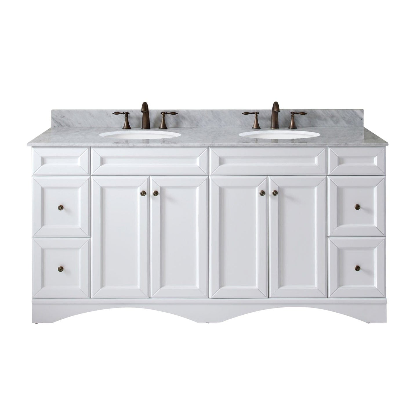 Virtu USA Talisa 72 Double Bathroom Vanity Set in White w/ Italian Carrara White Marble Counter-Top | Round Basin