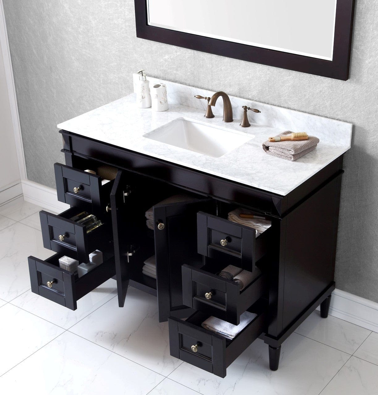 Virtu USA Tiffany 48 Single Bathroom Vanity Set in Espresso w/ Italian Carrara White Marble Counter-Top | Square Basin