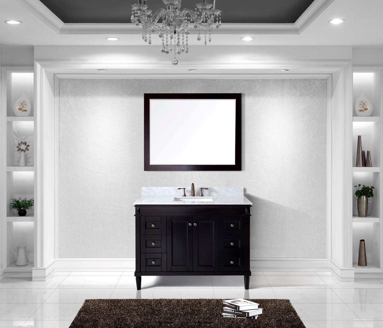 Virtu USA Tiffany 48 Single Bathroom Vanity Set in Espresso w/ Italian Carrara White Marble Counter-Top | Square Basin