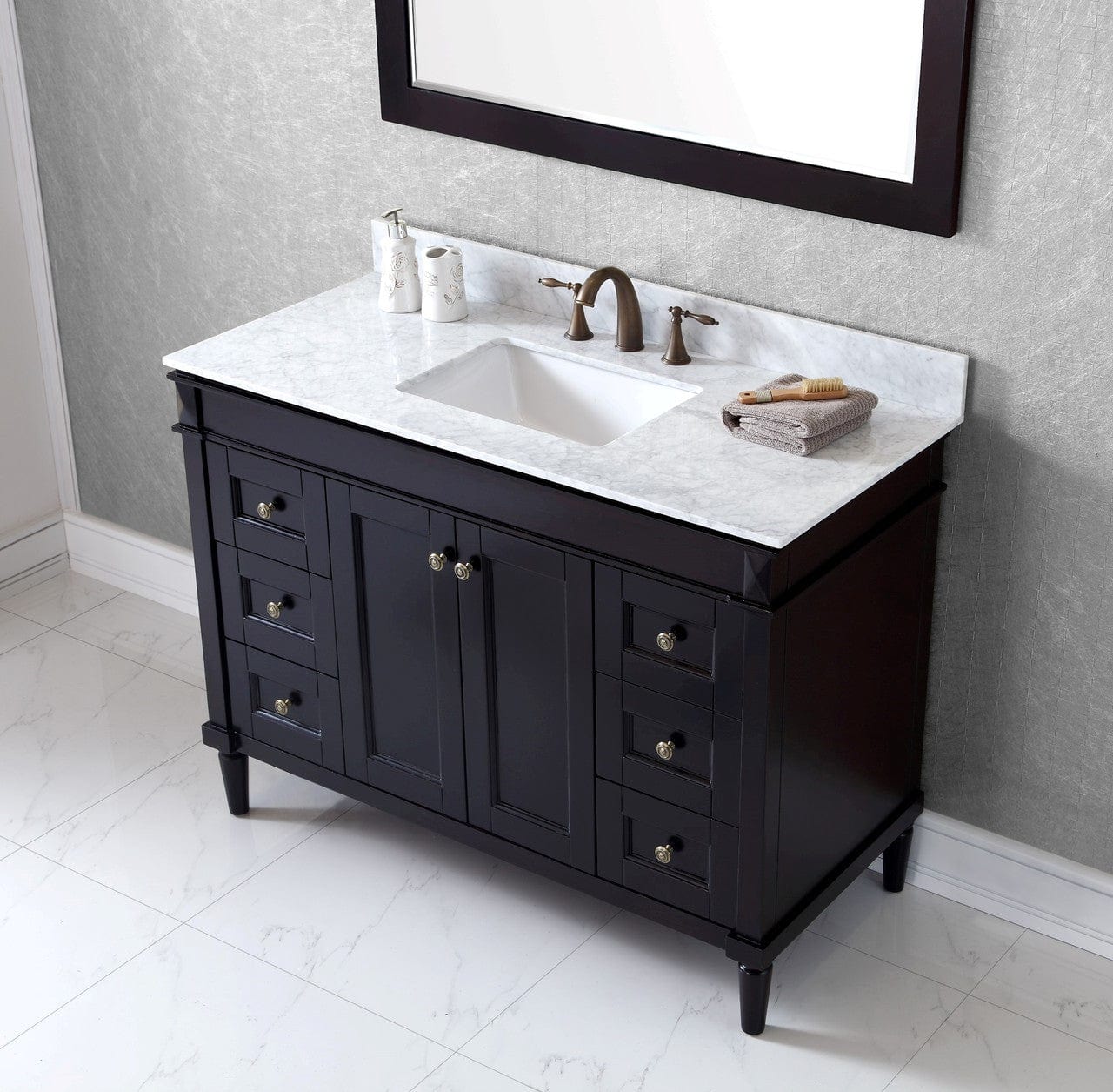 Virtu USA Tiffany 48 Single Bathroom Vanity Set in Espresso w/ Italian Carrara White Marble Counter-Top | Square Basin