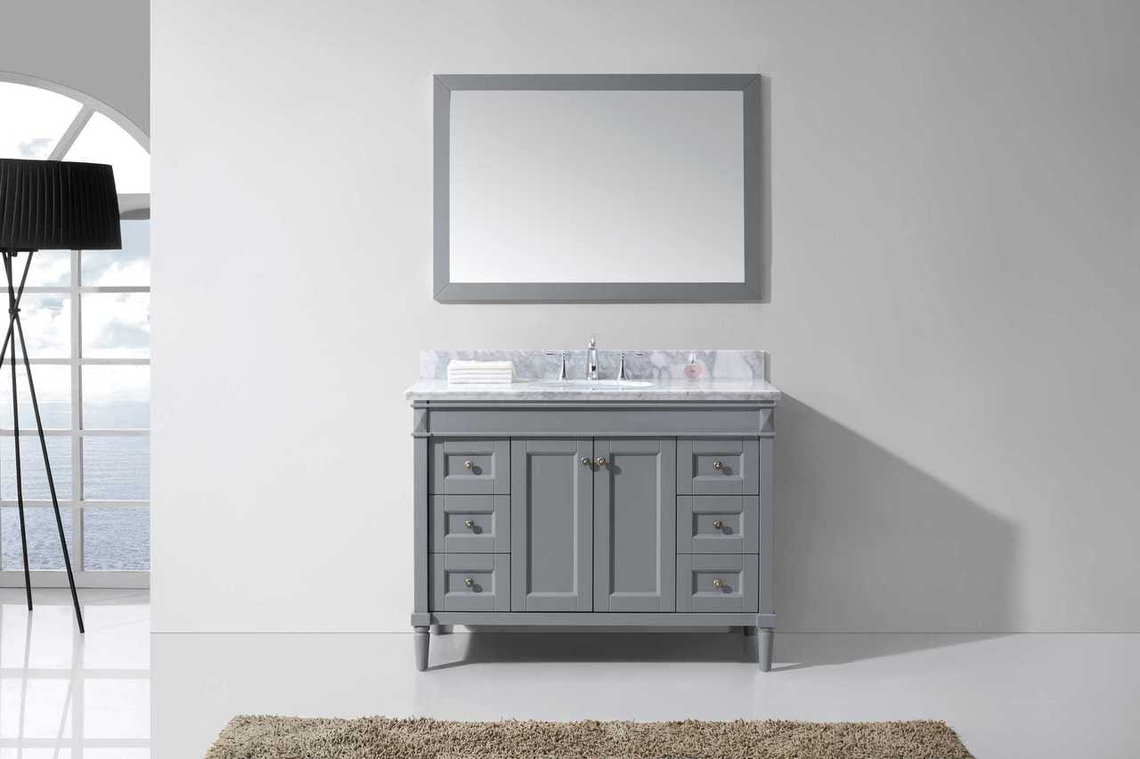 Virtu USA Tiffany 48" Single Bathroom Vanity Set in Grey w/ Italian Carrara White Marble Counter-Top