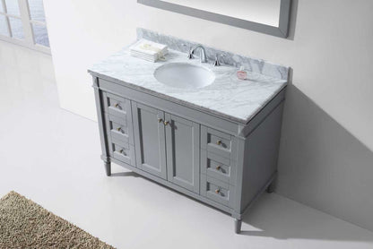 Virtu USA Tiffany 48 Single Bathroom Vanity Set in Grey w/ Italian Carrara White Marble Counter-Top | Round Basin