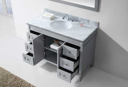 Virtu USA Tiffany 48 Single Bathroom Vanity Set in Grey w/ Italian Carrara White Marble Counter-Top | Round Basin