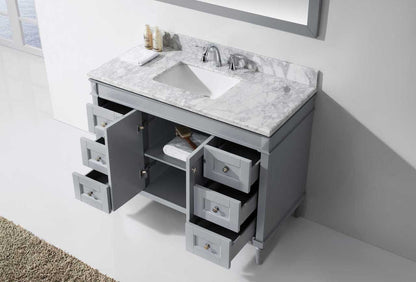 Virtu USA Tiffany 48 Single Bathroom Vanity Set in Grey w/ Italian Carrara White Marble Counter-Top | Square Basin