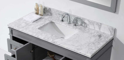 Virtu USA Tiffany 48 Single Bathroom Vanity Set in Grey w/ Italian Carrara White Marble Counter-Top | Square Basin