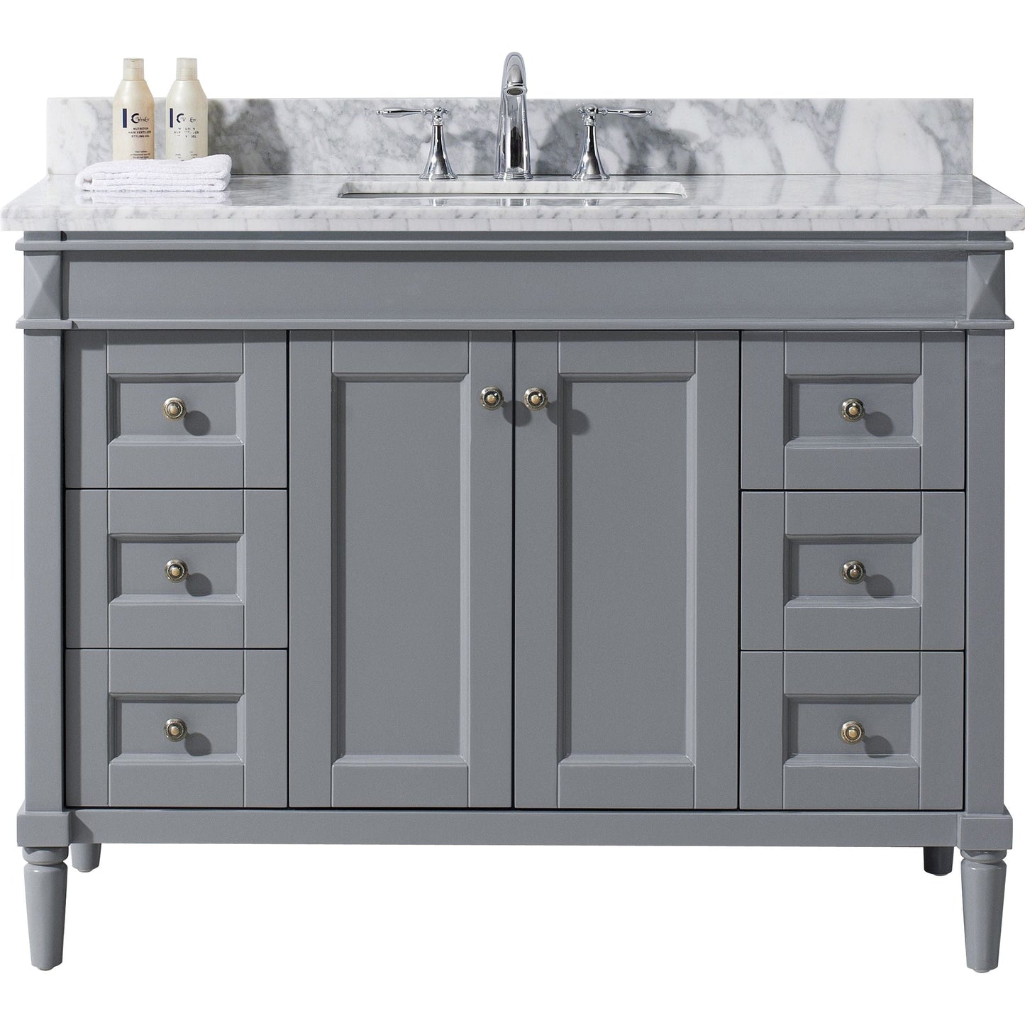 Virtu USA Tiffany 48 Single Bathroom Vanity Set in Grey w/ Italian Carrara White Marble Counter-Top | Square Basin