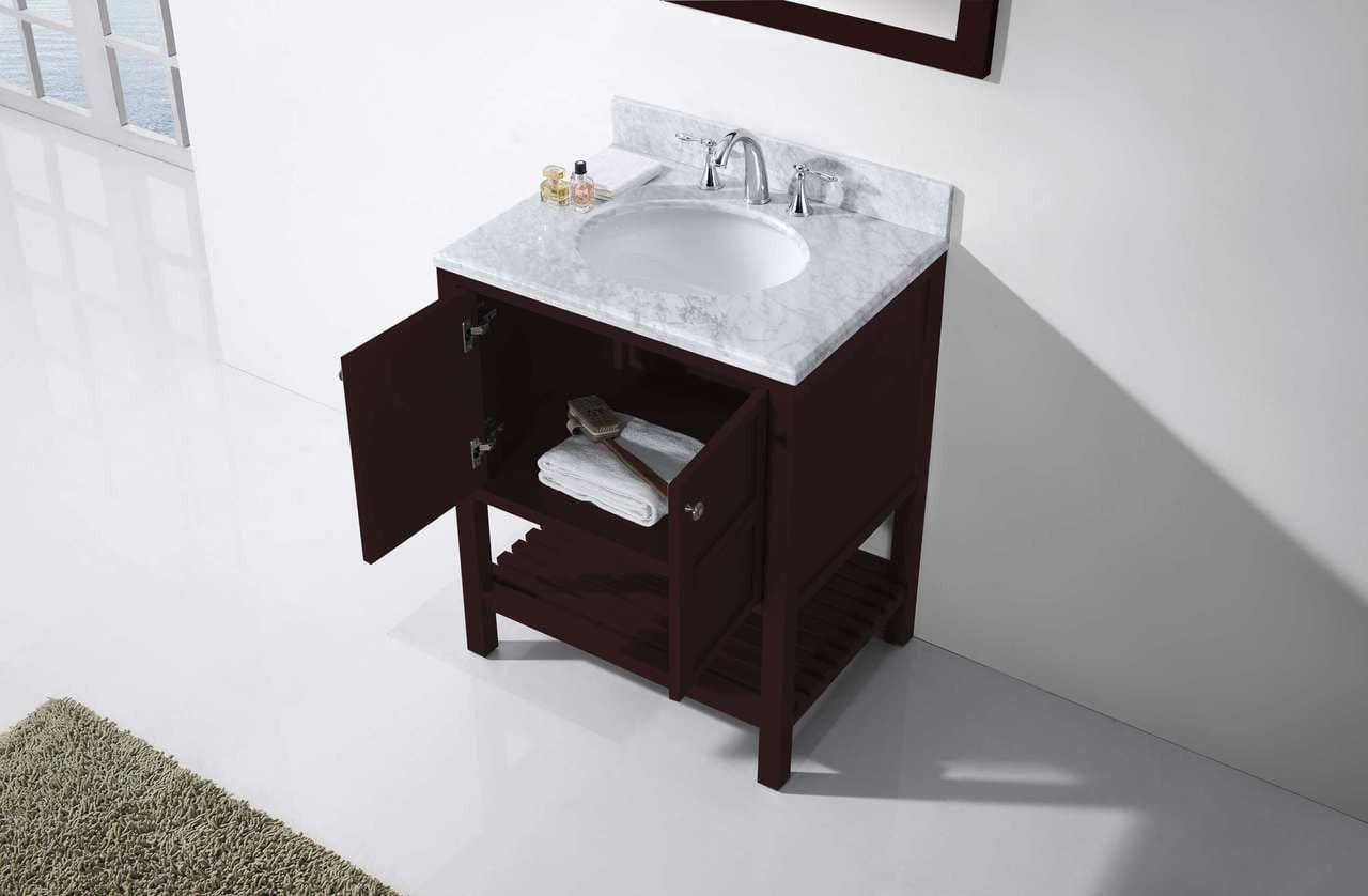 Virtu USA Winterfell 30 Single Bathroom Vanity Set in Espresso w/ Italian Carrara White Marble Counter-Top | Round Basin